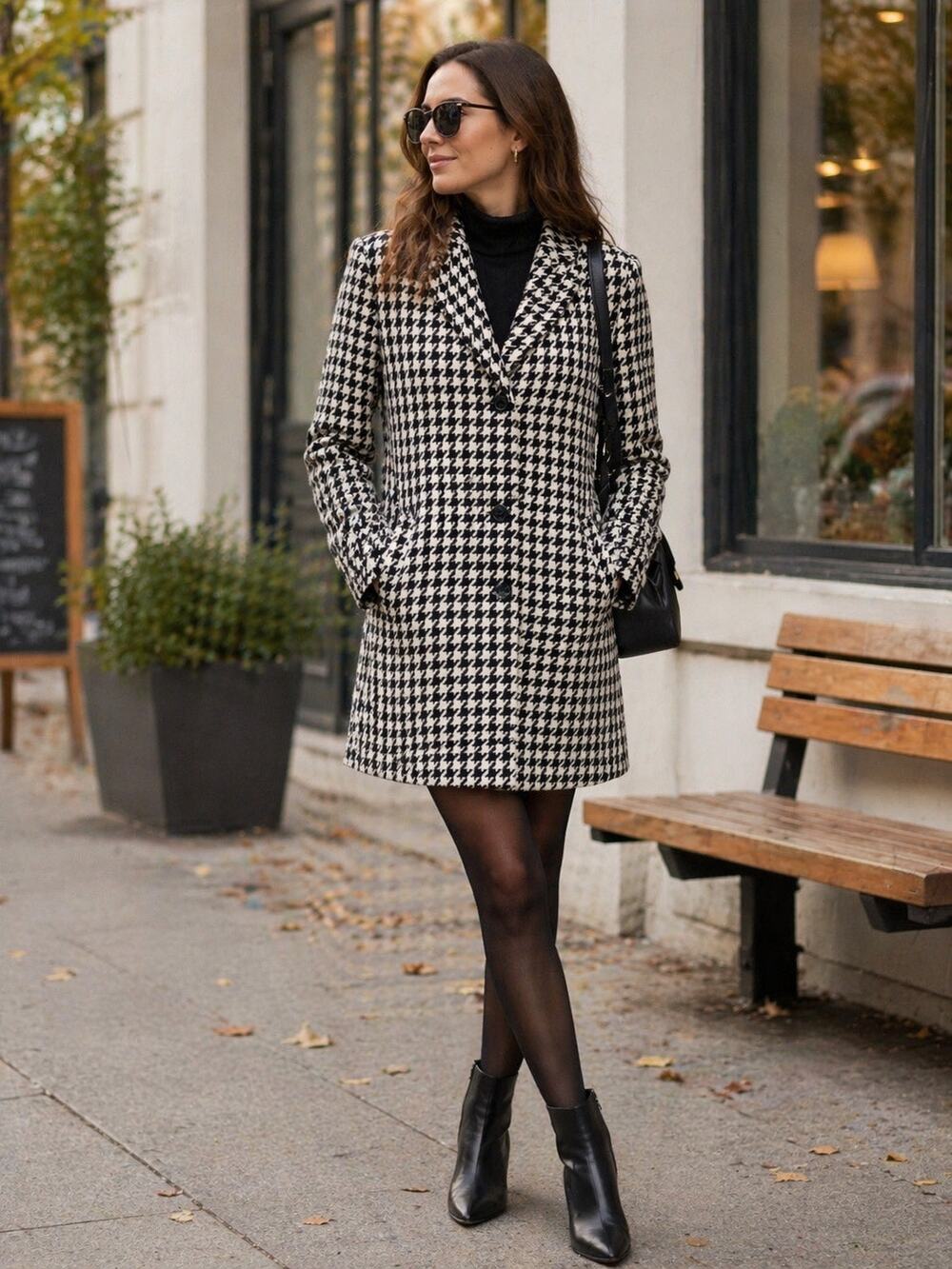 Harris/Wallace vintage 1980s wool blend houndstooth long length blazer size L